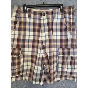 Hollister Mens 35 Blue Multi Plaid Shorts‎ Retro Y2K Button Fly Golf Skate Logo